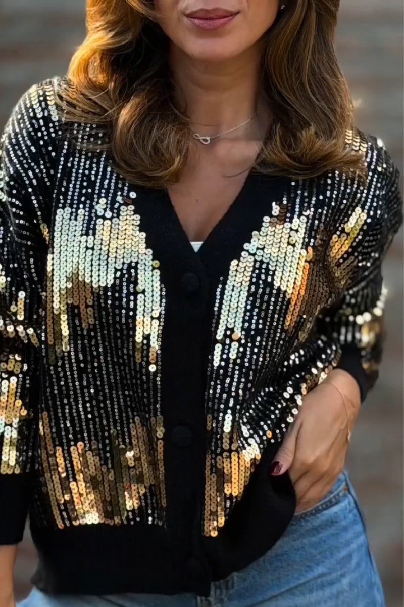 Women's V-neck Casual Sequin Knitted Cardigan