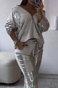 Women Patchwork Shiny Sequin Casual Jacket or Pants