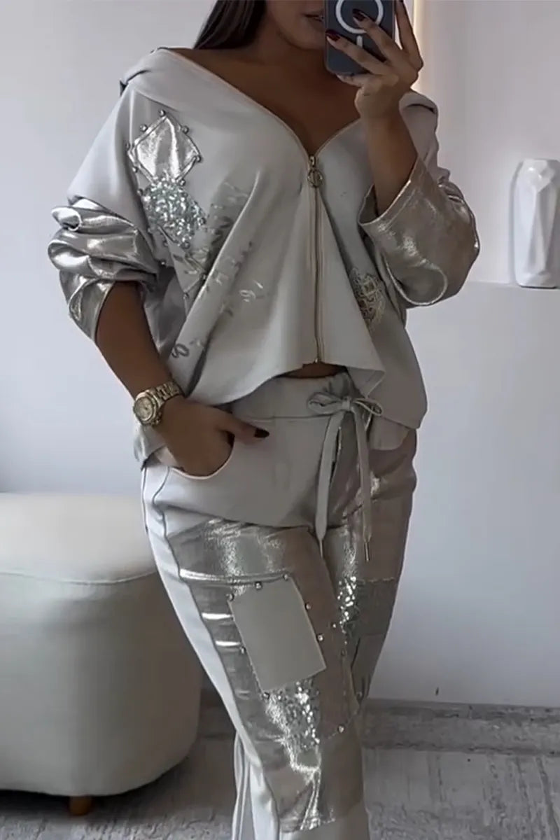 Women Patchwork Shiny Sequin Casual Jacket or Pants