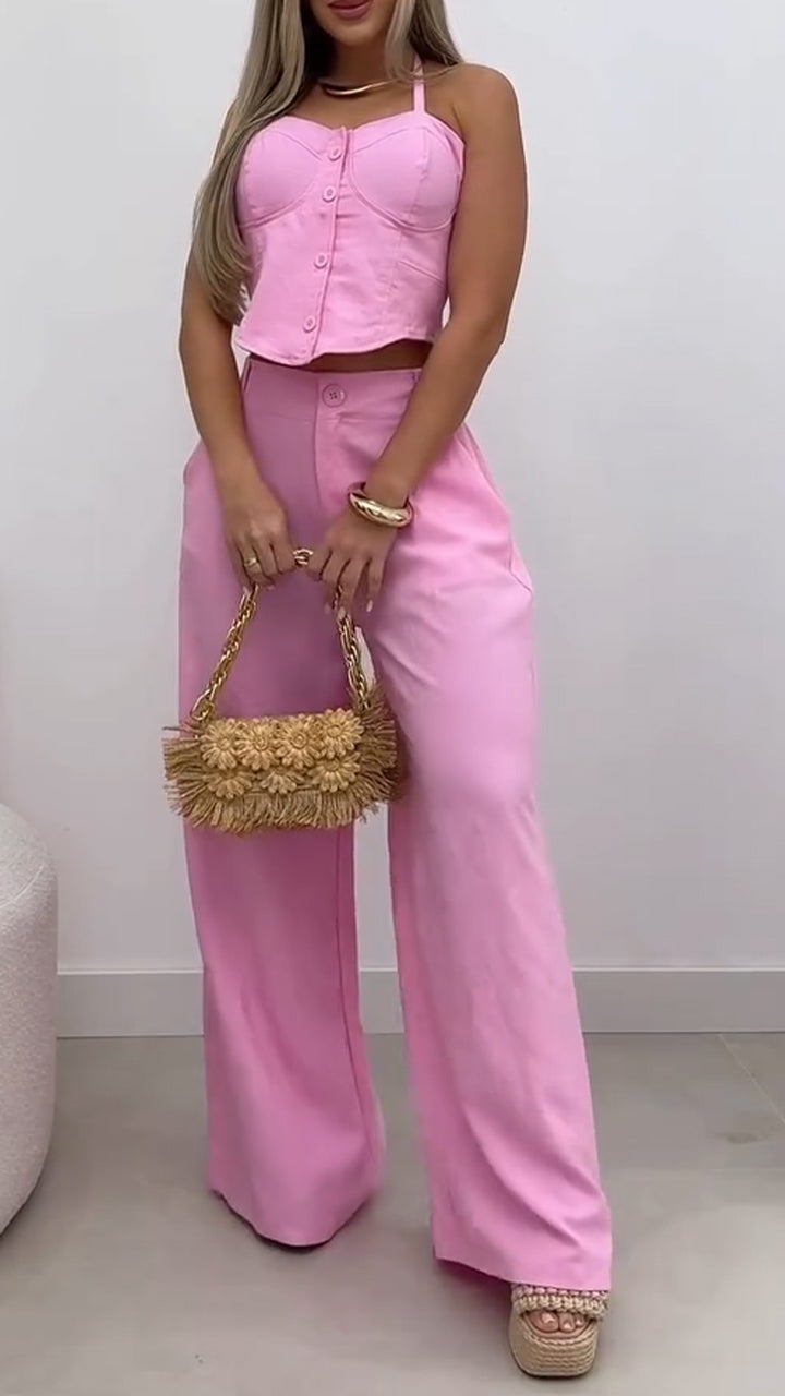 Women Halter-breasted Top + Pants Casual Suit