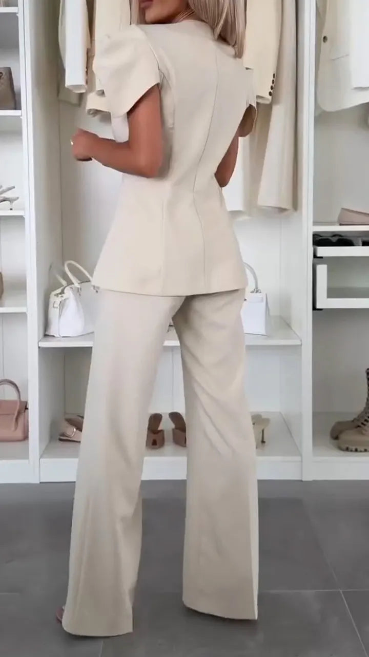 Women V-neck Jacket + Pants Temperament Commuting Suit