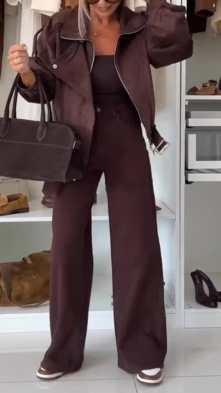 Women Lapel Splicing Jacket + Pants Temperament Casual Suit