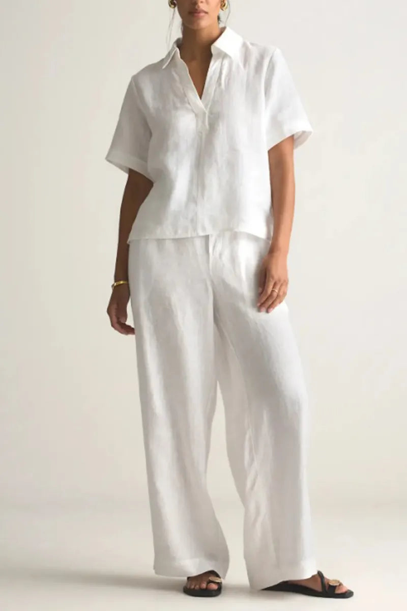 Women's Simple Casual Lapel Short Sleeve Top