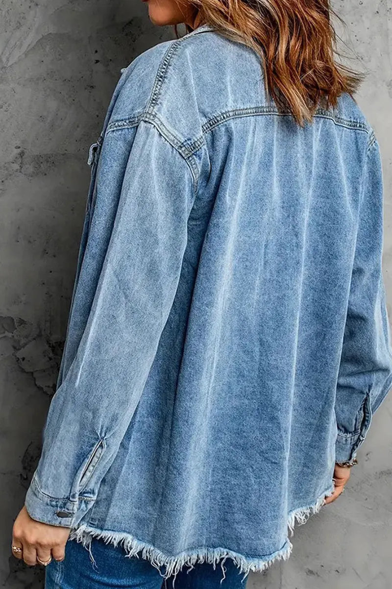 Women's Distressed Frayed Edge Denim Coat