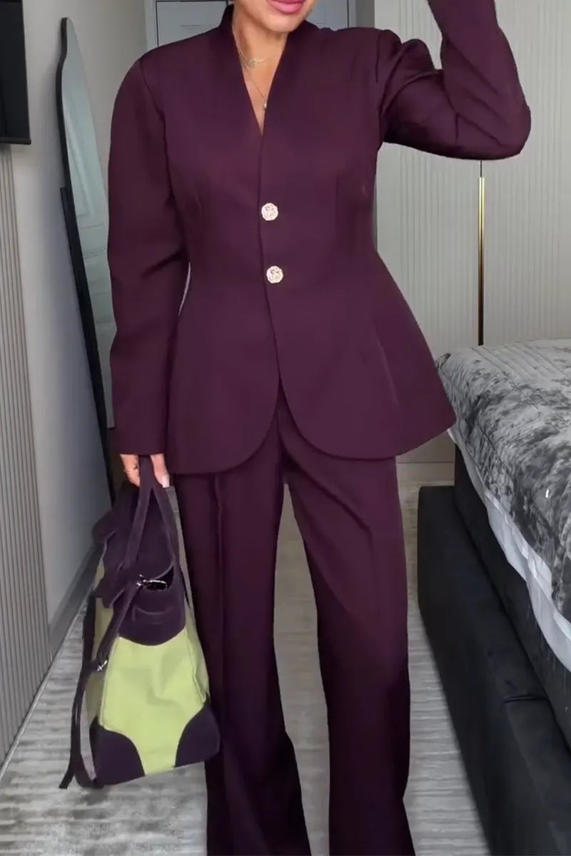 Women's V-neck Blazer+ Pants Temperament Commuting Suit