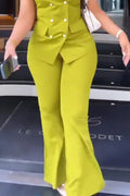 Women's Casual Short-Sleeve Double-Breasted Jacket & Flared Trousers
