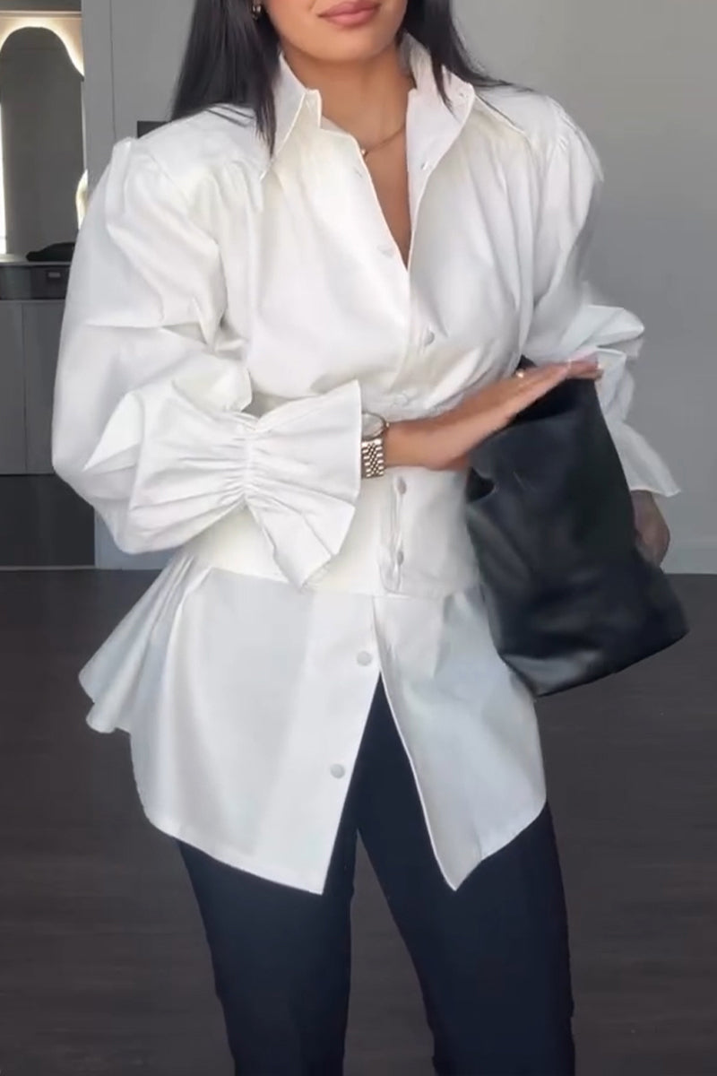 Women's Fashion Puff Sleeve Shirt with Waist Corset