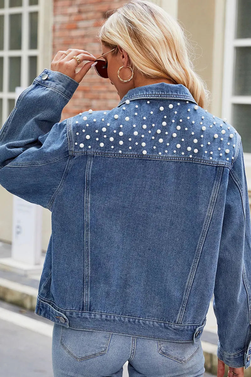 Fashion Pearl Embellished Short Denim