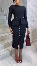 Women Round Neck Top + Breasted Split Half Skirt Temperament Commuting Suit