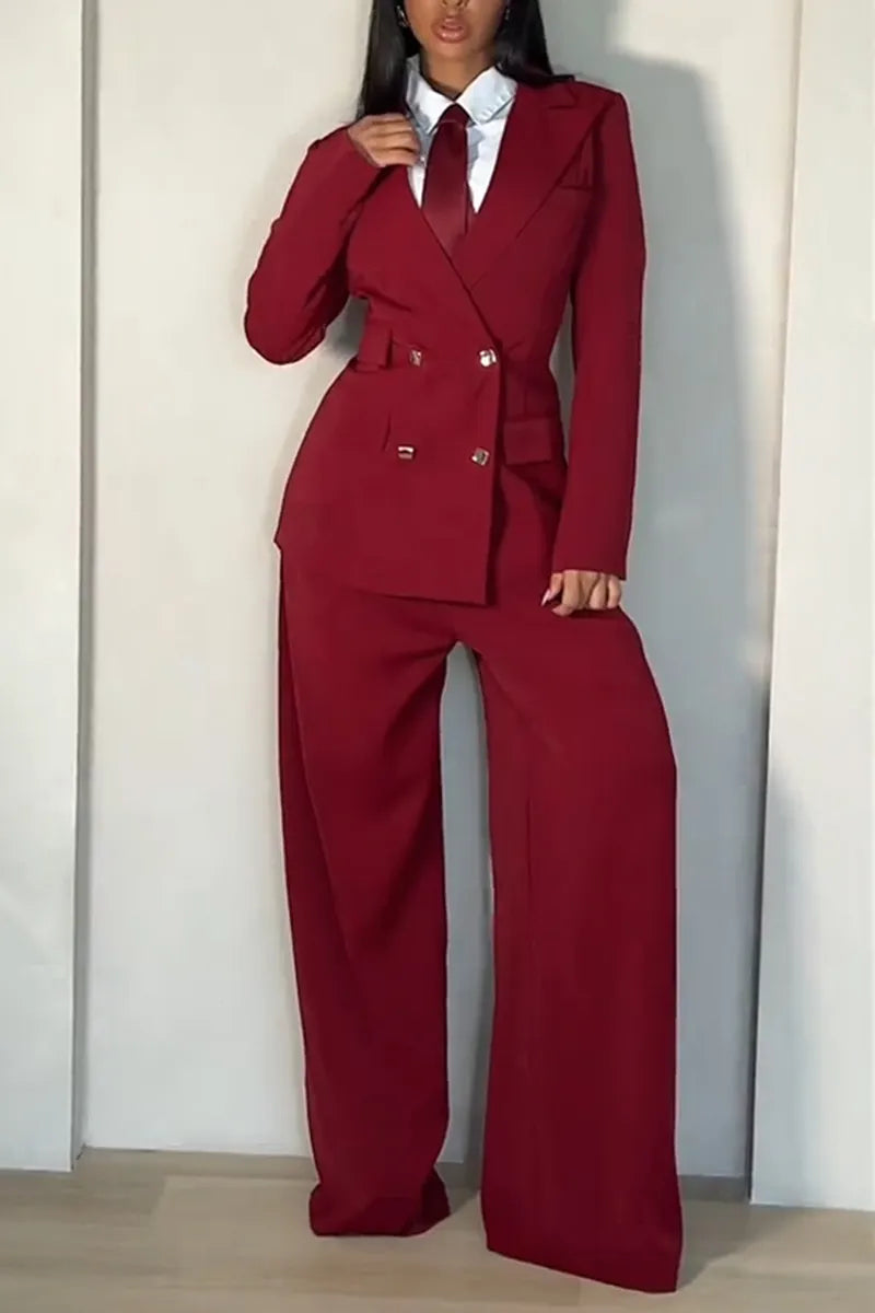 Women's Commuter Lapel Blazer Pants Two Piece Set