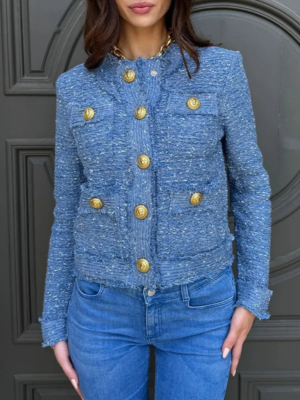 Women Round Neck Breasted Small Fragrant Style Casual Jacket