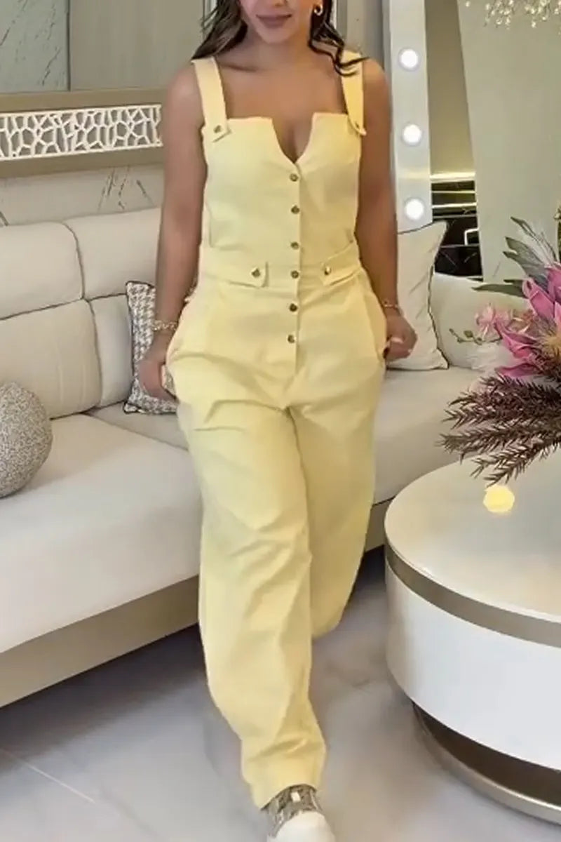 Women Buckle Strap Casual Jumpsuit