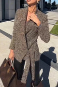 Women's V-neck Thick Tweed Lace Up Waist Cinching Jacket