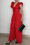 Women's Bestseller Elegant Flounce Sleeve V Neck Wide Leg Jumpsuit