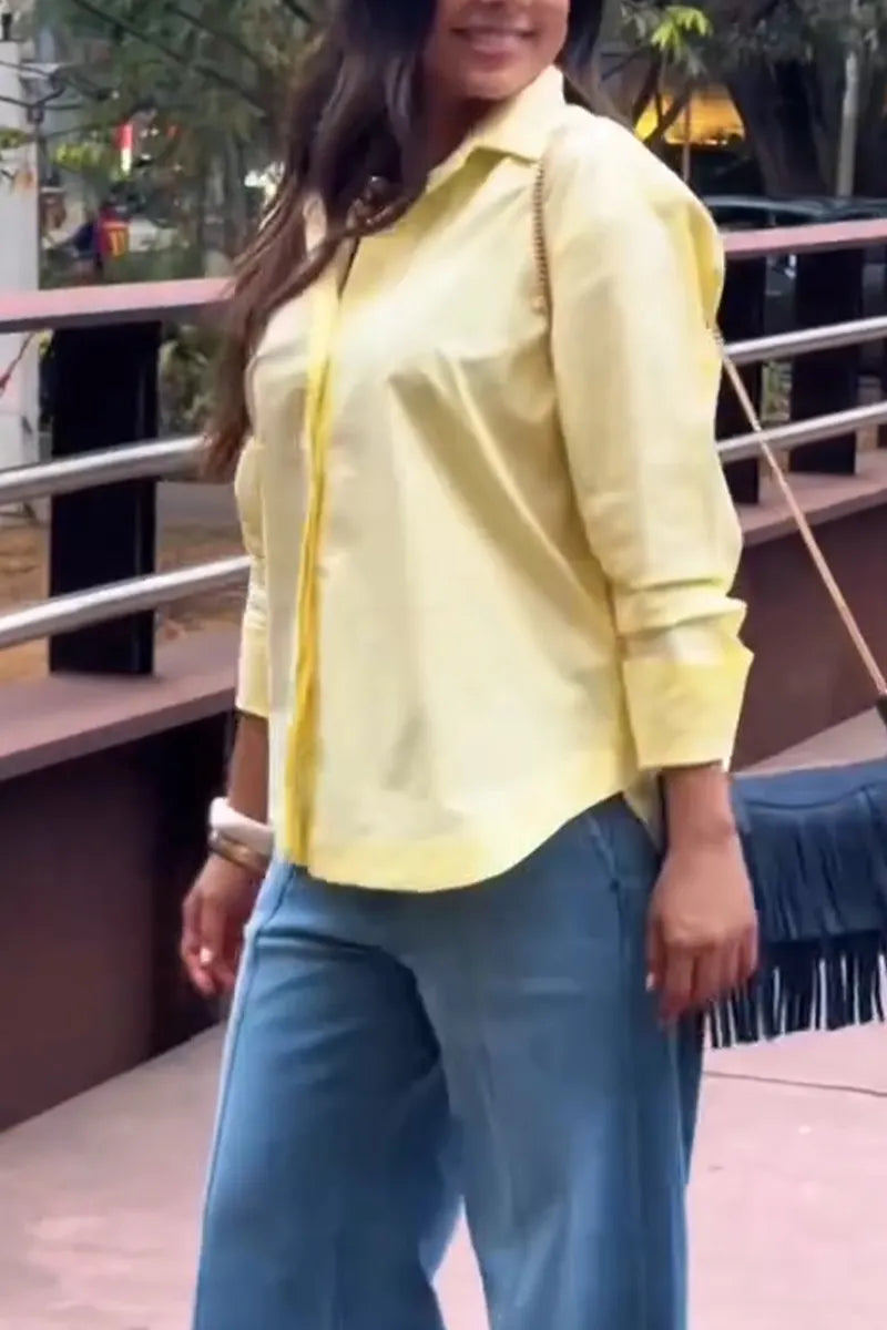 Women's Flip Collar Printed Casual Shirt On The Back