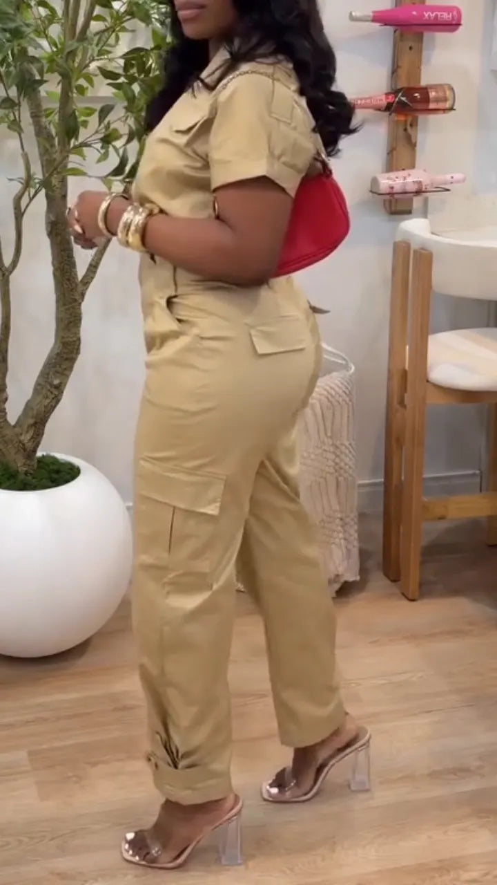 Womens V-neck Short Sleeved Top + Pants Solid Color Casual Suit