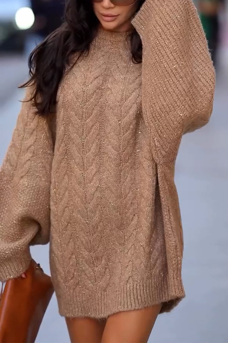 Women's Round Neck Twisted Fried Dough Twists Knitting Casual Sweater