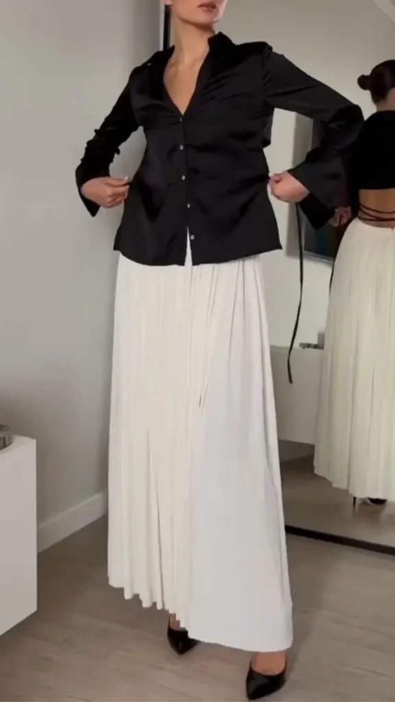Women V-neck Back Strap Top+ Half Skirt Casual Outfit with Temperament
