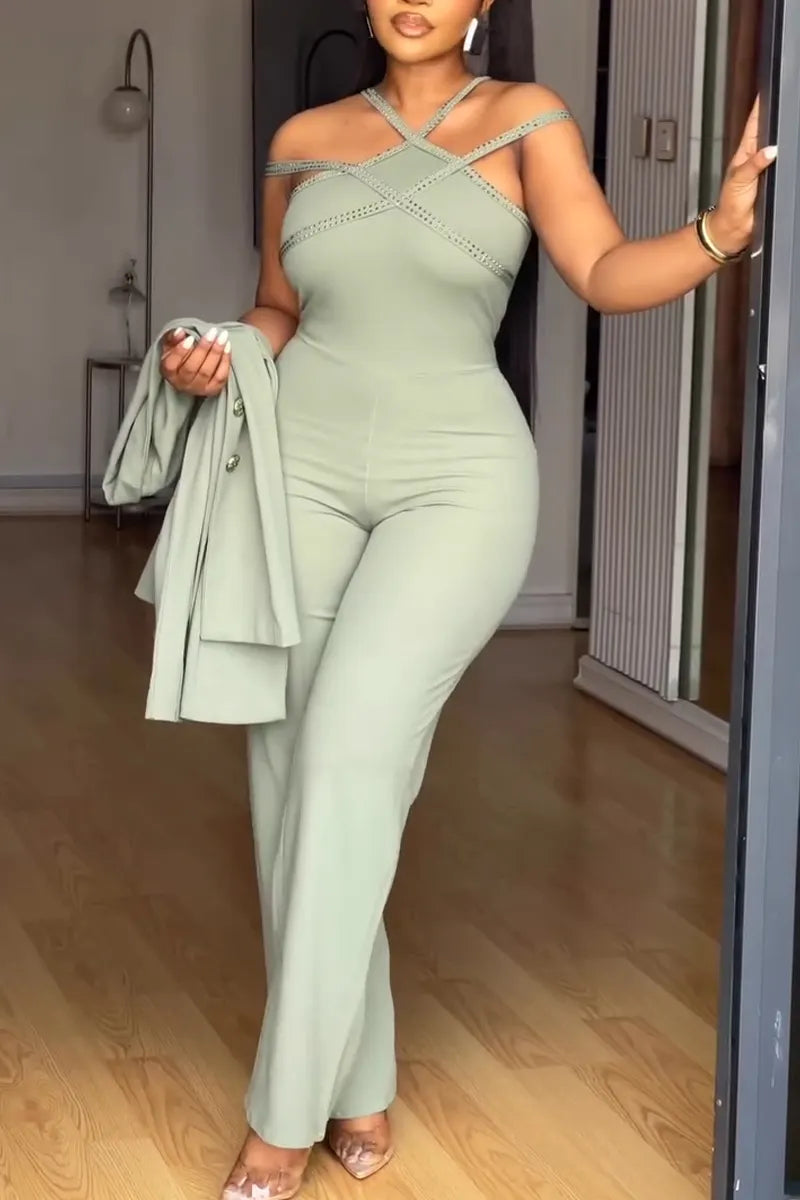 Wearing Rhinestone Jumpsuit or Jacket for Commuting with Feminine Temperament