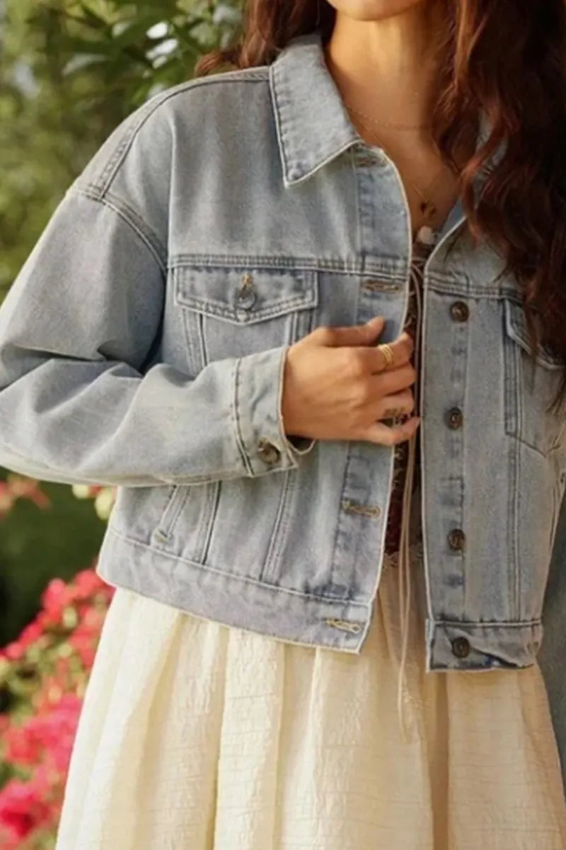 Casual Back Panel Heart Shape Short Denim Jacket