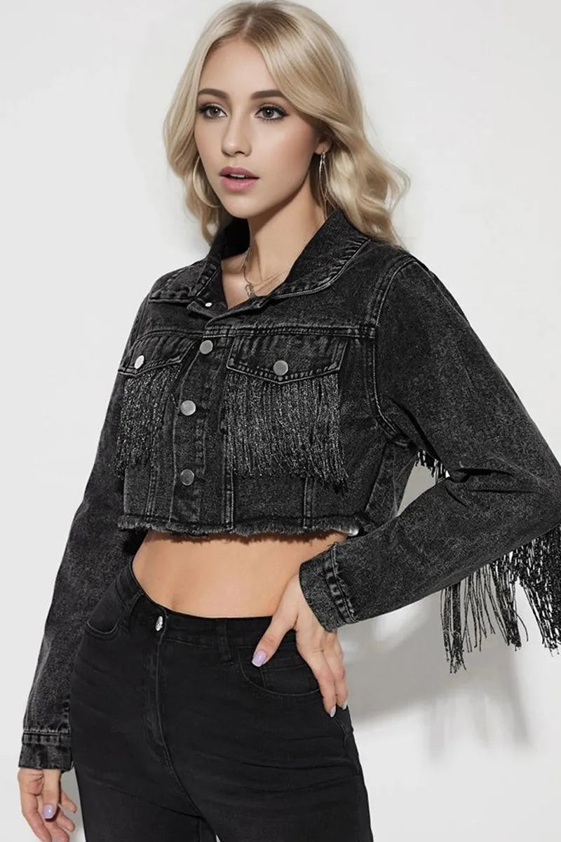 Women's Fashion Fringe Detail Denim Jacket