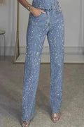 Ladies' Sexy Off Shoulder Sparkling Camisole With Diamond Trim Pants