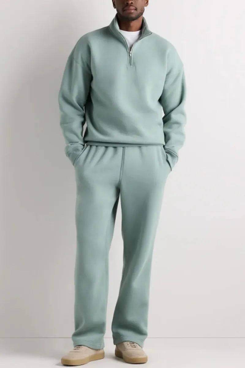 Men's Casual Stand Collar Half Zip Long Sleeve Sweatshirt