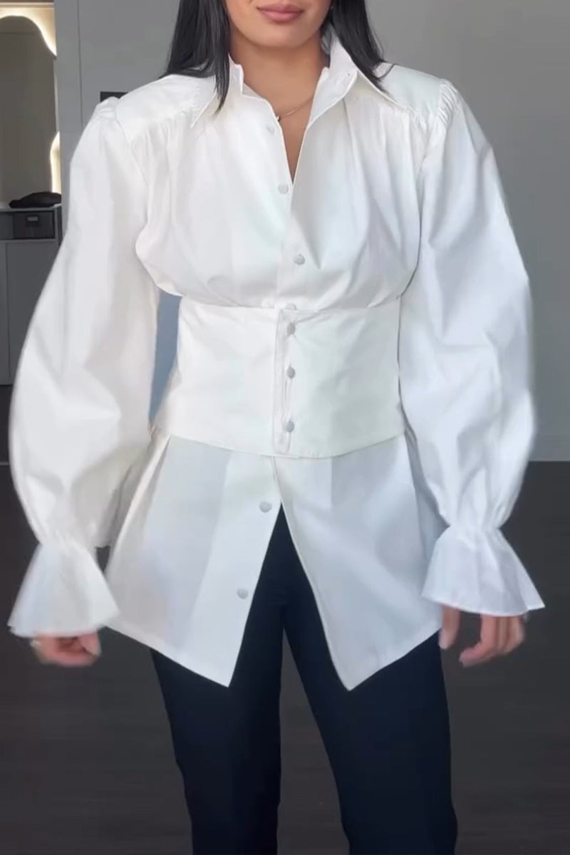 Women's Fashion Puff Sleeve Shirt with Waist Corset