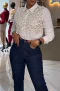 Women's Casual Beads Flower Decoration Shirt