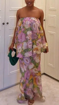 Women Strapless Printed Top + Half Skirt Vacation Casual Style Set