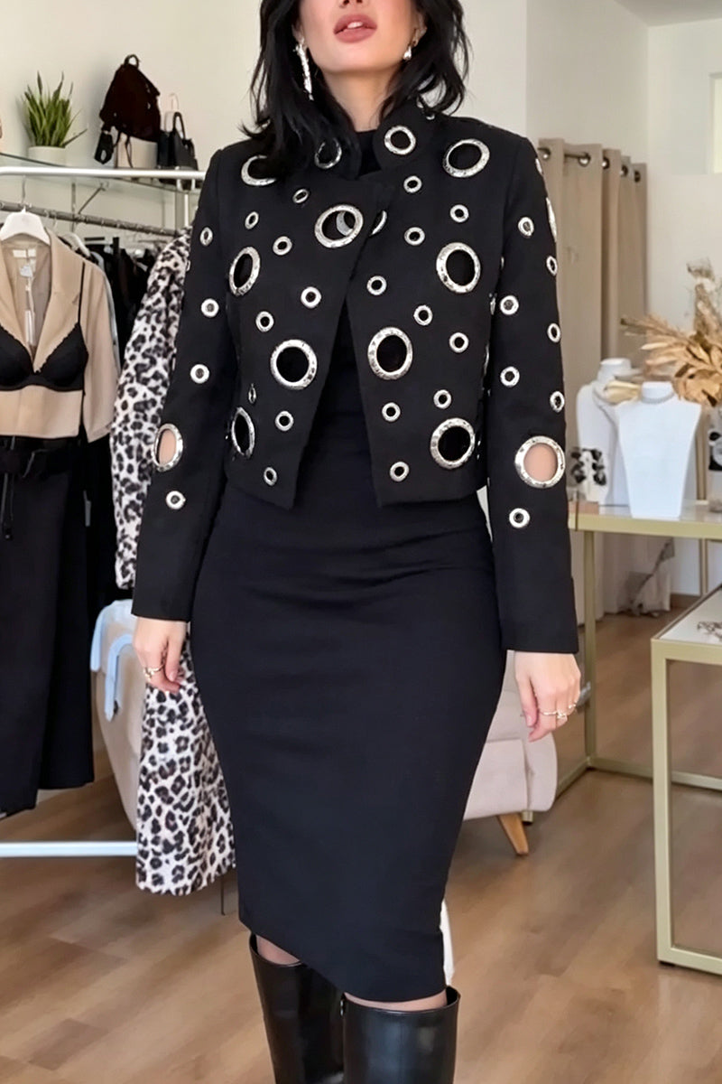 Women's Fashion Metal Cut-Out Decoration Cropped Jacket