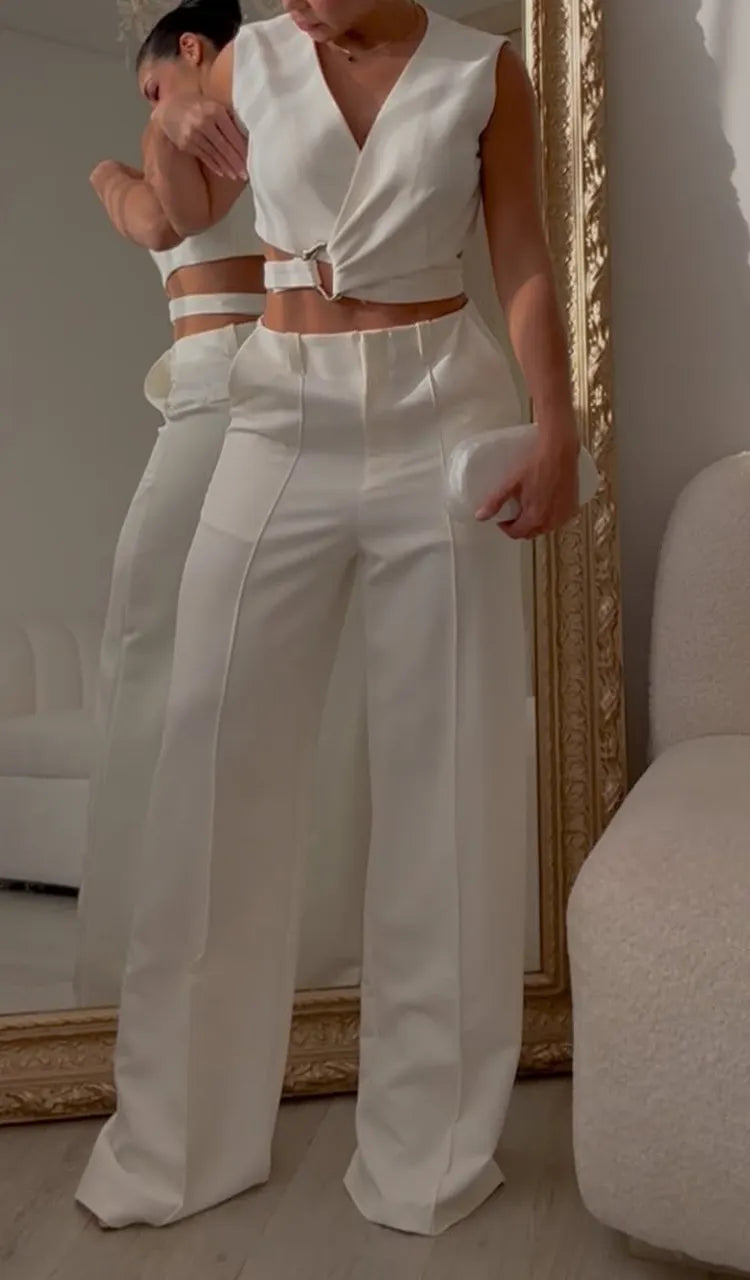 Women V-neck Top and Pants Stylish Casual Set
