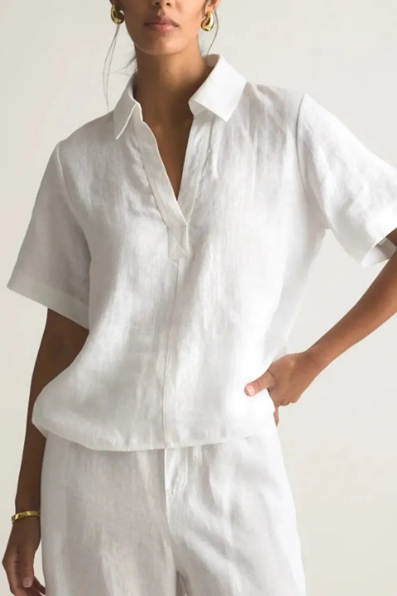 Women's Simple Casual Lapel Short Sleeve Top