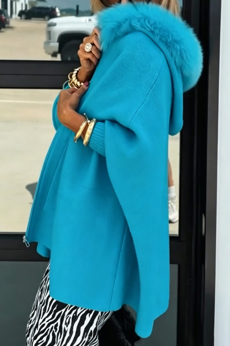 Women's Plush Hooded Solid Color Casual Coat