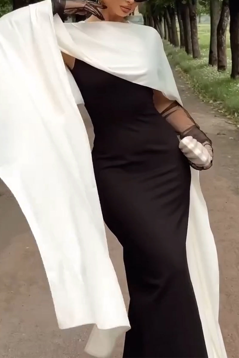 Women Elegant Camisole Slim Fit Dress+ Shawl Elegant Temperament Dinner Style Set