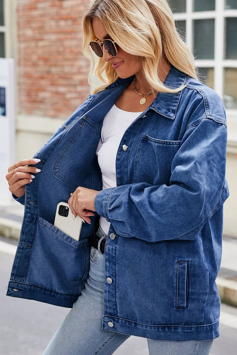 Casual Loose Fit Drop Shoulder Denim Jacket