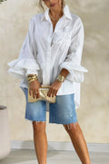 Women's Casual Loose Floral Decoration High Low Shirt