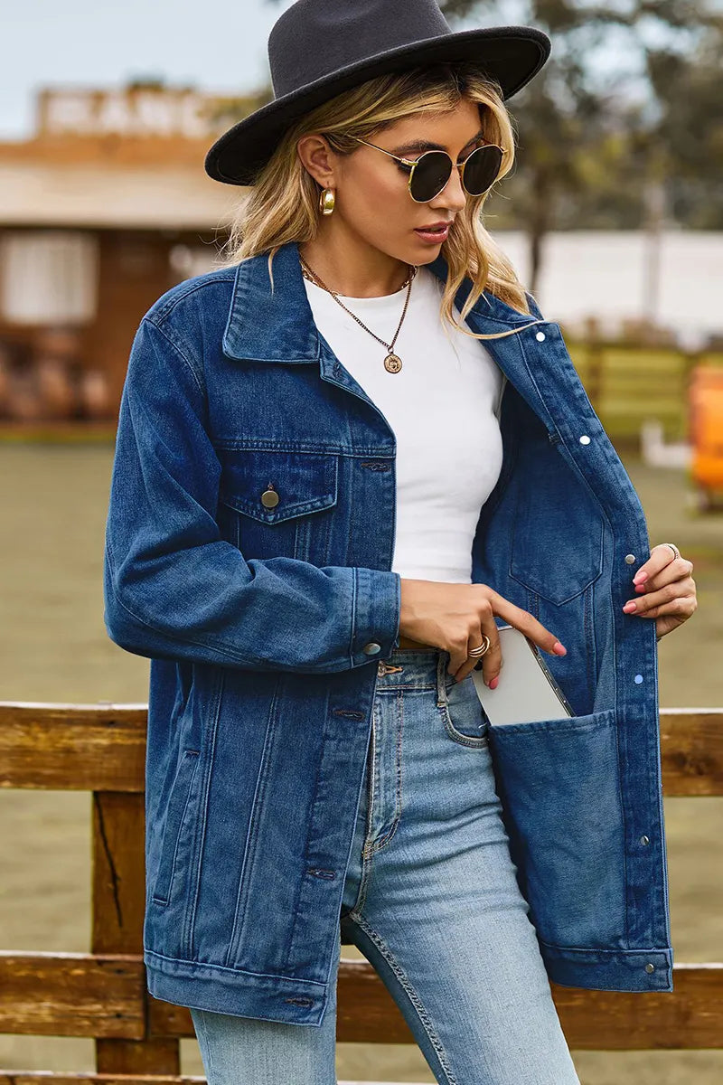 Casual Loose Fit Inside Patch Pocket Denim Jacket