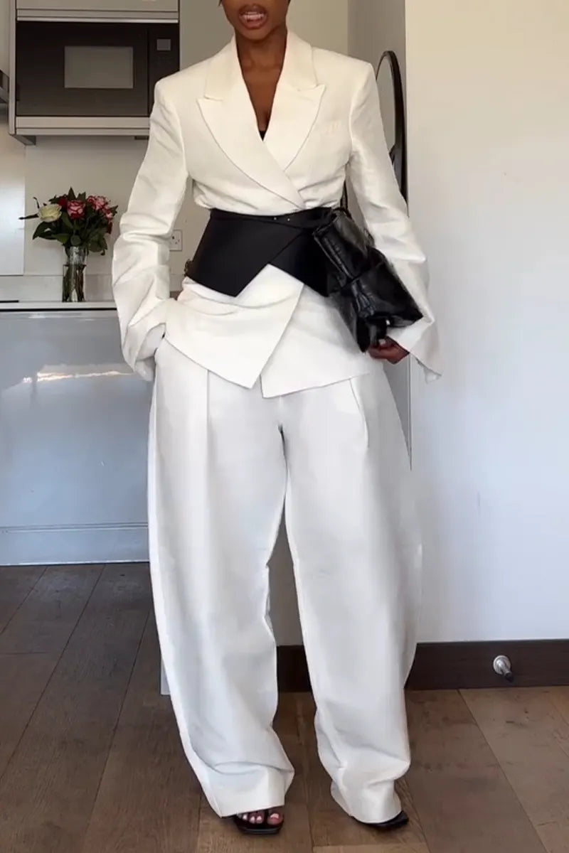 Women Collar Jacket Waist Design + Pants Temperament Commuting Formal Suit
