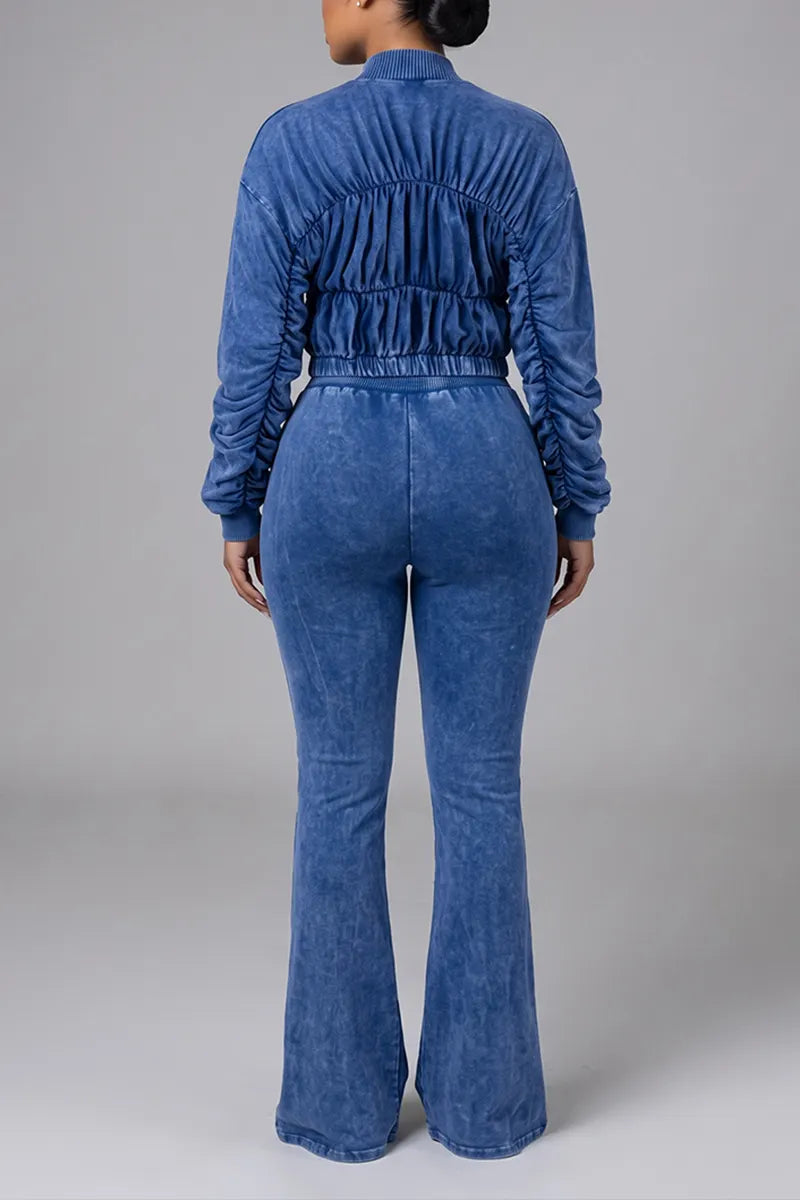 Women's Casual Distressed Pleated Decoration Short Jacket or Pants