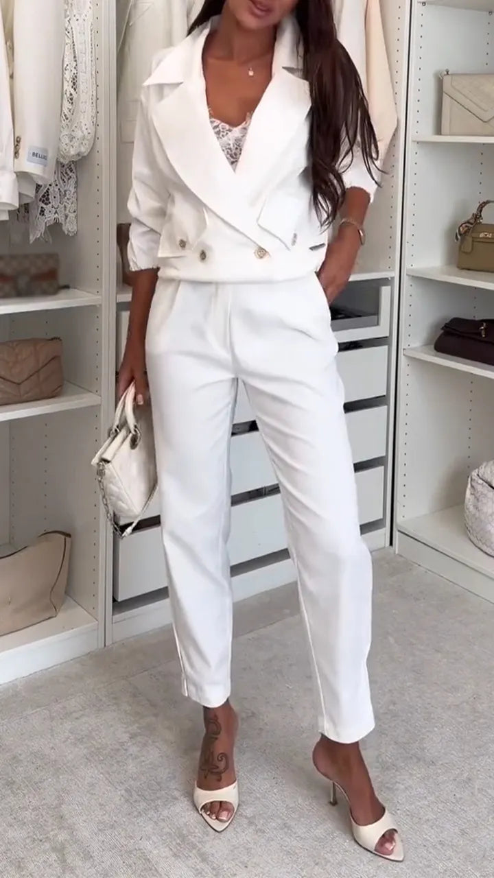 Women Collar Jacket + Pants Temperament Commuting Suit