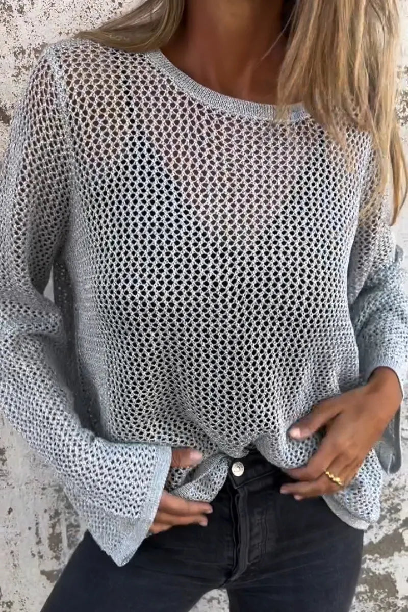 Women's Round Neck Hollowed Out Casual Top