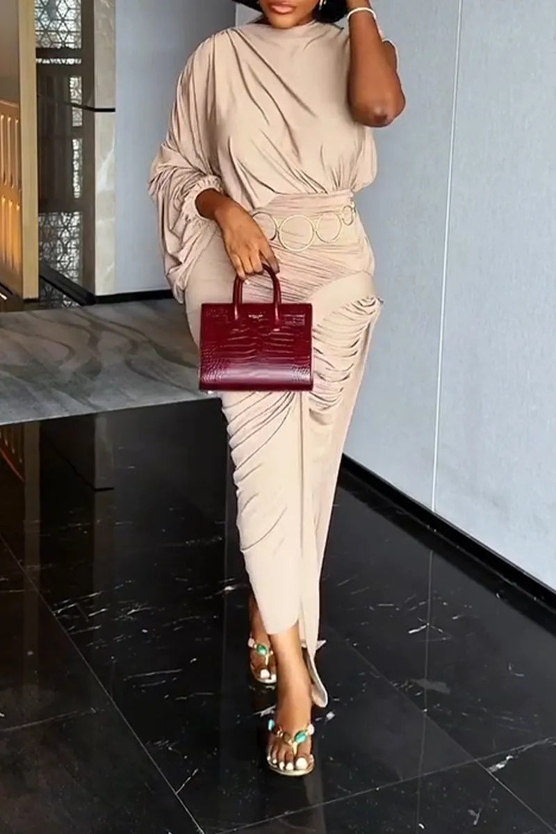 Women Round Neck Top + Patchwork Skirt Elegant Temperament Set