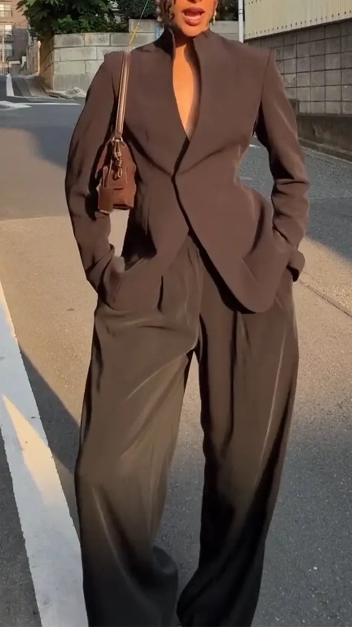 Women V-neck Jacket+ Pants Temperament Commuting Suit