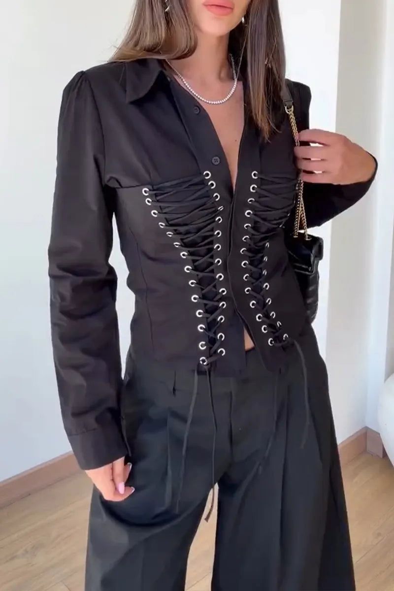 Women's Fashion Tie Decoration Long Sleeve Shirt