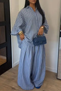 Women's Casual Stripe Loose Blouse Pants Set