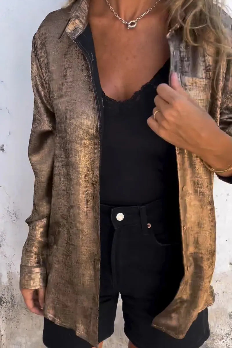 Women's Collar Gold Stamping Casual Shirt