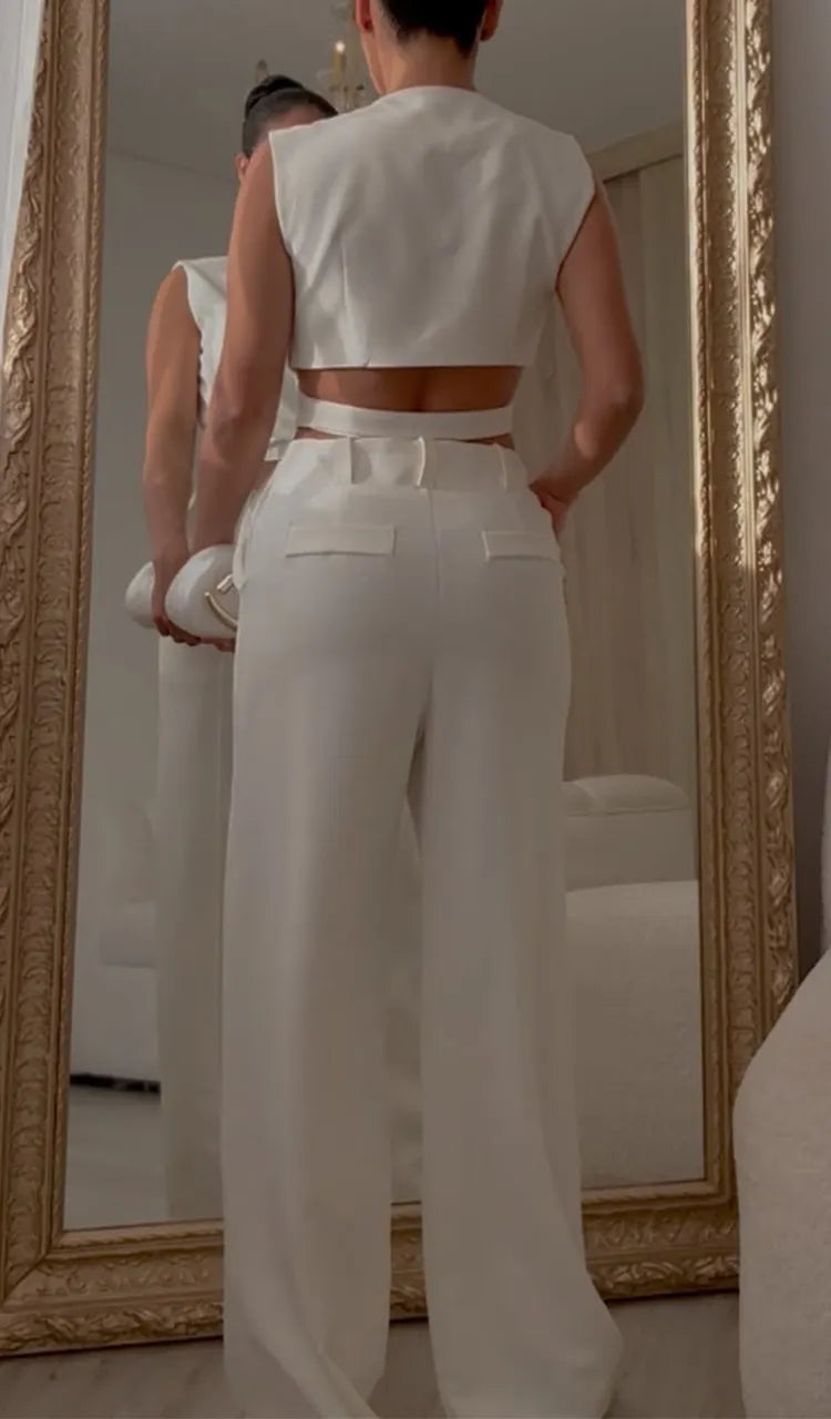 Women V-neck Top and Pants Stylish Casual Set