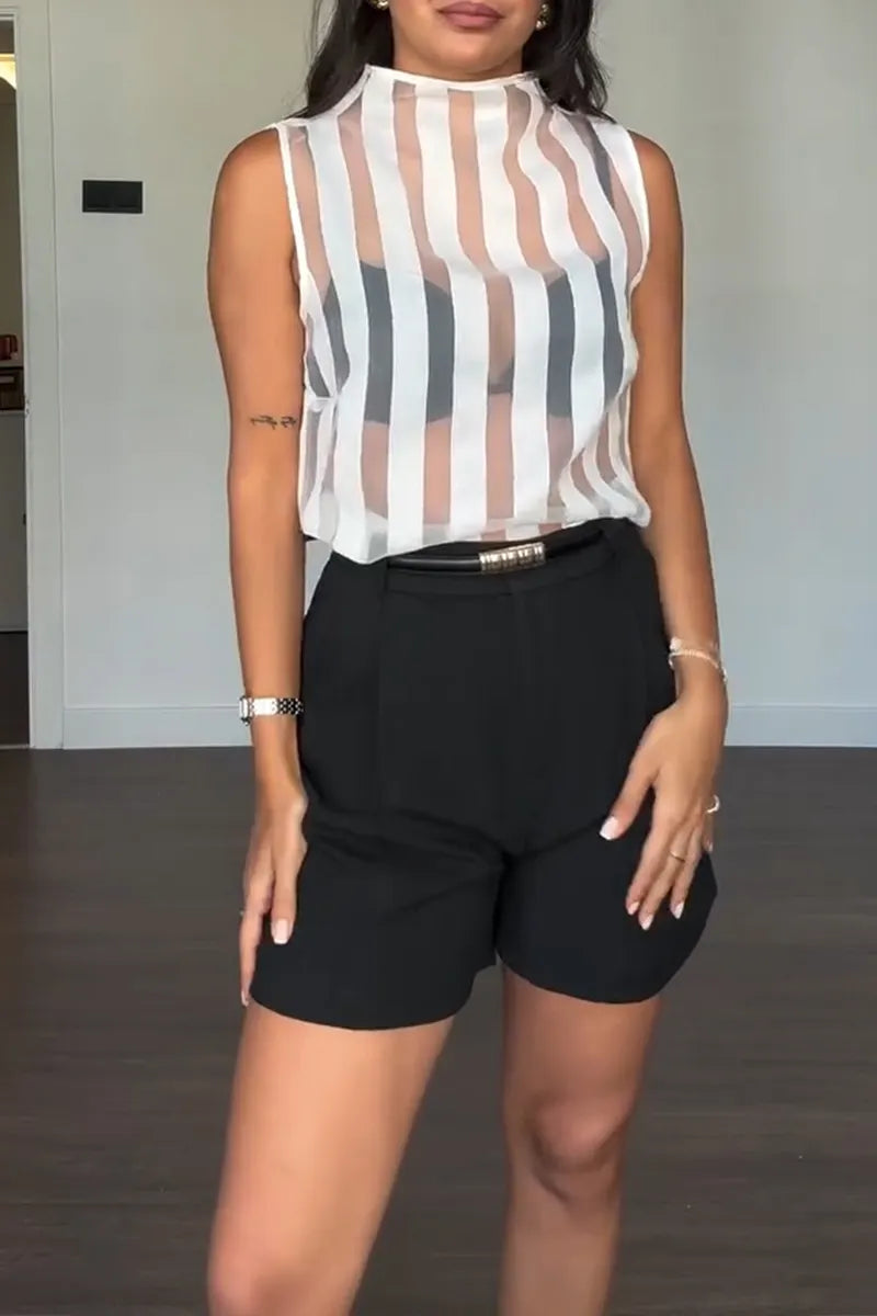 Women's Fashion Commuter Stripe Sheer Vest