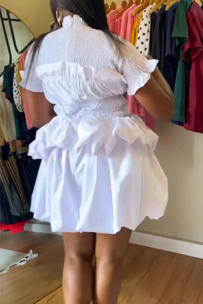 Women Round Neck Spliced Waist Cinching Top + Floral Bud Half Skirt Elegant Casual Set